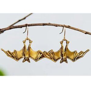 Vintage-Gold EP Bat Dangle Earrings Gothic Halloween, All Hallows Eve, Samhain